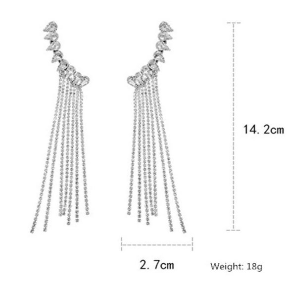 Long Tassel Rhinestone Drop Earrings - Picture 8 of 15